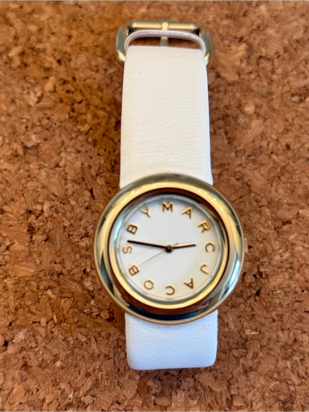 EUC Marc By Marc Jacobs Gold Tone Watch with White Strap MBM8556